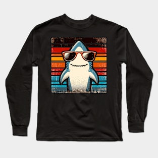 Cool Retro Shark in Sunglasses 70s 80s 90s Funny Shark Long Sleeve T-Shirt